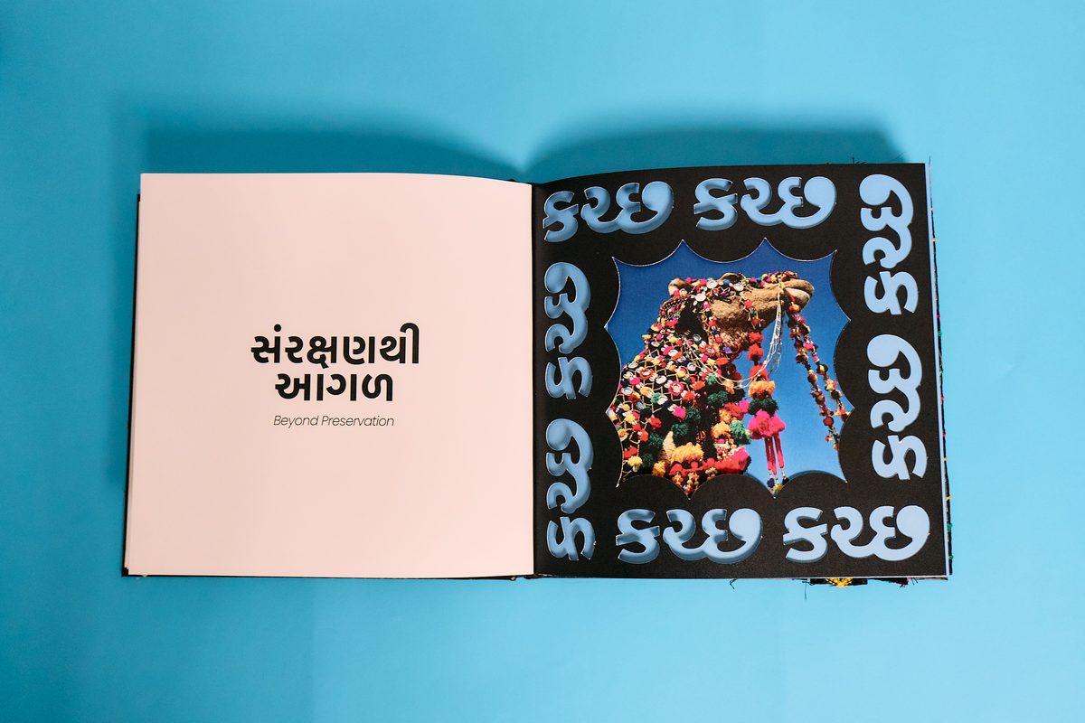 Beyond Preservation book open on a teal background, camel headdress photograph