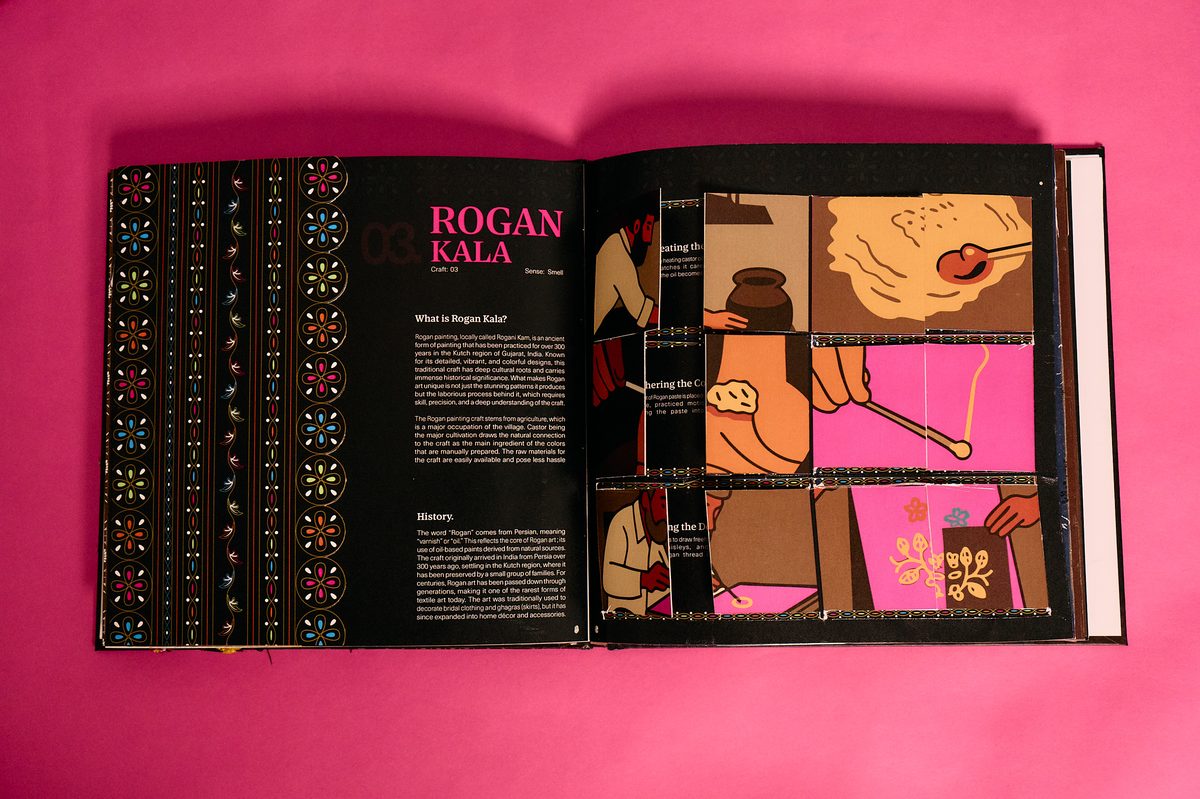 Beyond Preservation book open to the Rogan Kala chapter, hot pink background