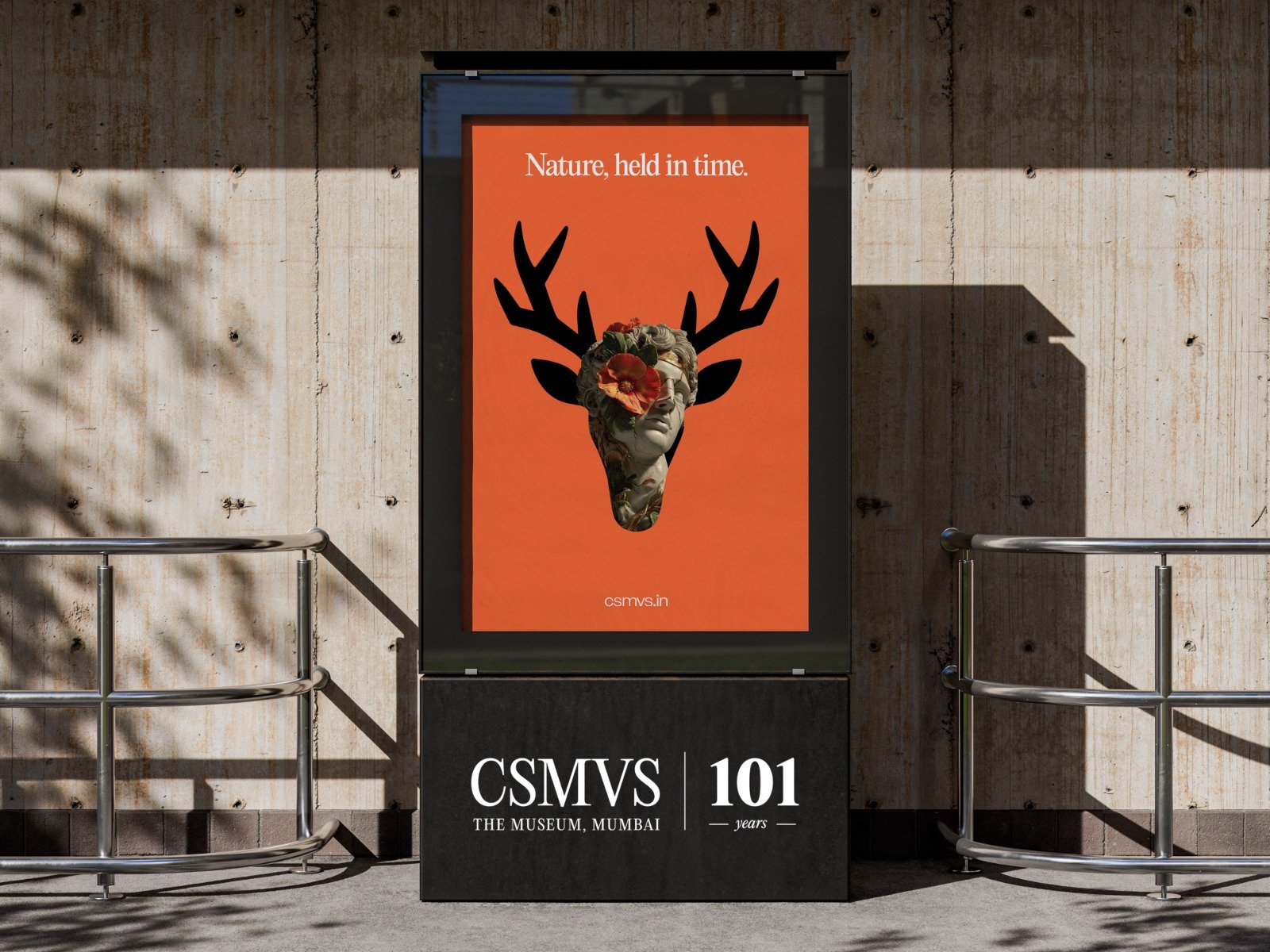 Transit shelter poster reading 'Nature, held in time.'
