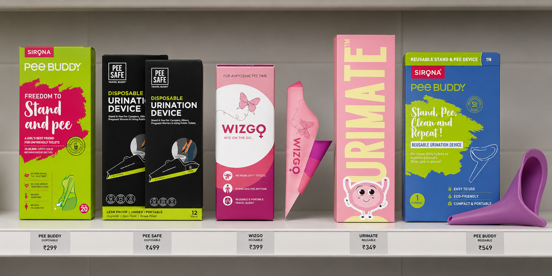 Urimate alongside competitor products on a retail shelf